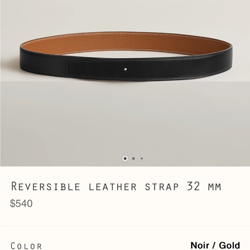 Hermes Reversible Leather Belt Strap 32mm Noir/Gold 100cm